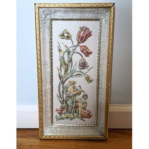 Vintage Shadow Box Floral/Angel Framed Artwork